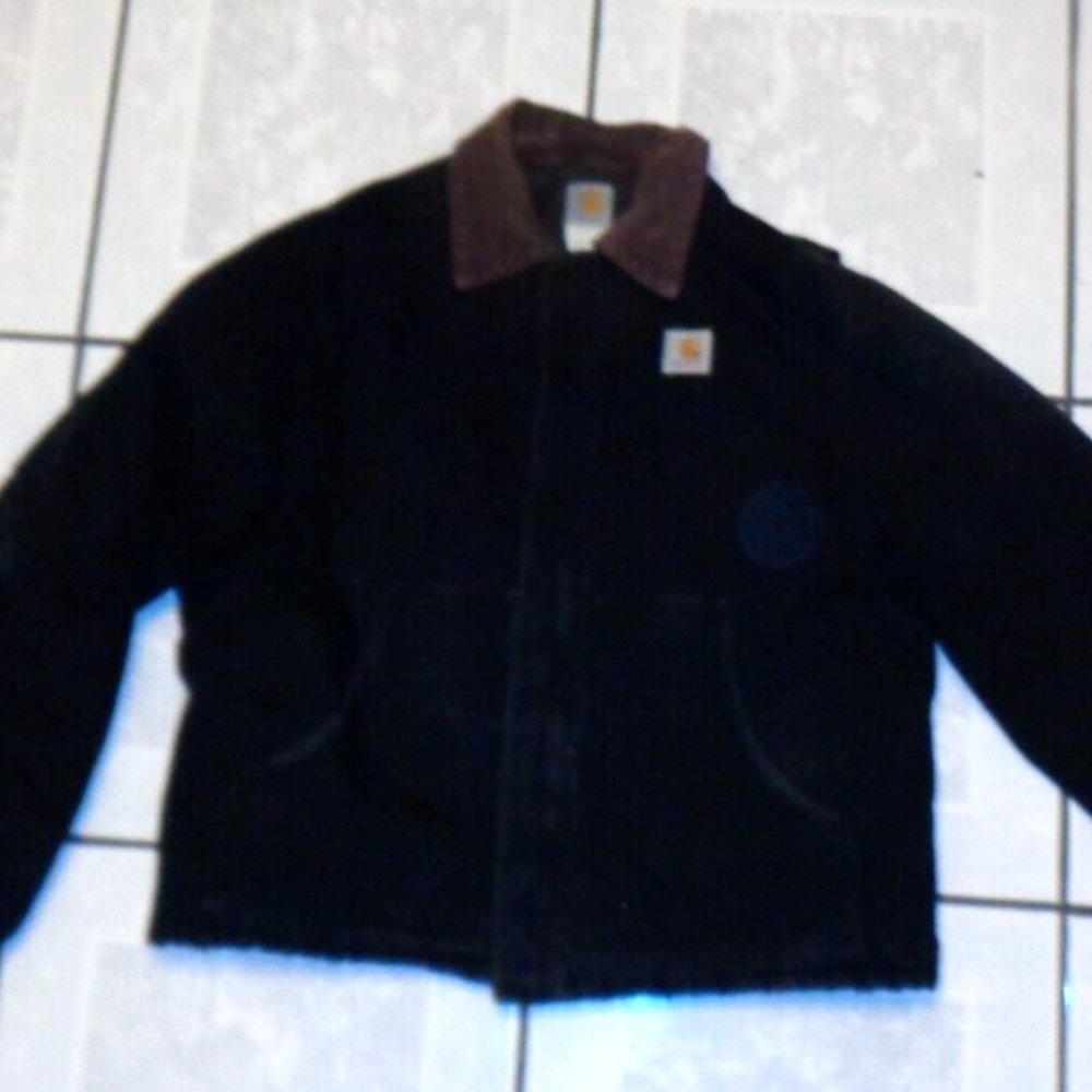 Mens Carhartt Duck Canvas Quilt Lined Zip Up Black Jacket size L